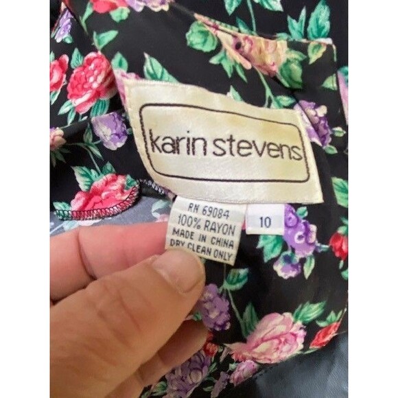 Vintage Karin Stevens Sz 10 Floral Modest Belted Midi Dress Cottagecore Prairie - Picture 12 of 13